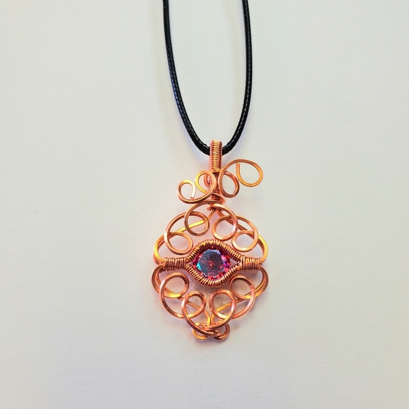 Electroplated cubic zirconia wire wrap necklace - Picture 3 of 4